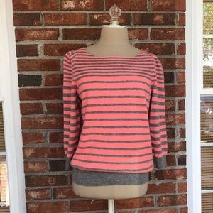 Rebecca Taylor Coral/Grey Striped Pullover Sweater